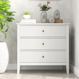 RoyalCraft Large White Fluted 3 Drawer Dresser for Bedroom, Wide Chest of Drawers for Closet, Modern Wood Dresser Wide Nightstand Cabinet for Living Room RoyalCraft