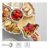 DOWAN 360° Rotatable Serving Tray and Platters, 12 Inch Divided Serving Bowls for Party, Kitchen Decor, Removable Serving Dishes for Chips and Dip, Fruit, Veggies, Candy and Snacks, 7 Pieces, White DOWAN