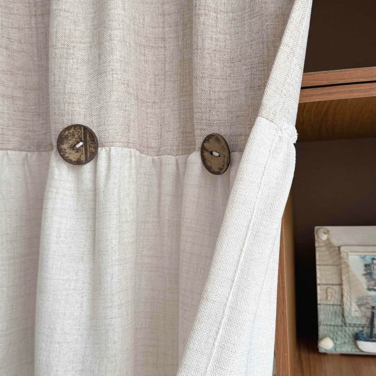 AiFMQQ Farmhouse Boho Linen Button Arched Valance Curtains for Kitchen Window Dining Room Cafe Valance for Small Windows Bathroom Macrame Valances Rod Pocket 1 Panel (Beige Arched, W52 L35 inch) AiFMQQ