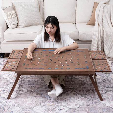 TEAKMAMA 1500 Piece Wooden Jigsaw Puzzle Board with 4 Drawers, Folding Puzzle Table with Protective Cover, Puzzle Board with Legs, Multifunctional Puzzle Board for Adults, 34W x 26.3D, Chocolate Brown TEAKMAMA