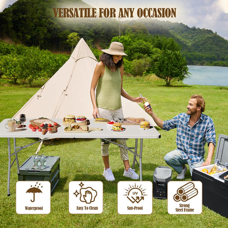 Linkriseed 6FT Folding Picnic Table for Outdoor, Portable, Foldable Table for Camping, Parties, with Carrying Handle (White, 1 Pack) Linkriseed