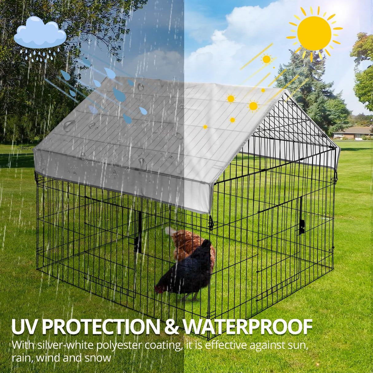 130"x40"x40" Metal Chicken Coop Playpen with Waterproof Cover, Rabbit Duck Large Cage Outdoor Backyard Farm PawGiant