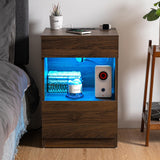 HOMMPA Set of 2 Open Shelf LED Nightstands with Charging Station Dark Walnut 2 Drawers Bedside Table with Led Light Smart Night Stand with Storage Wood Night Table Mid Century for Bedroom Furniture HOMMPA