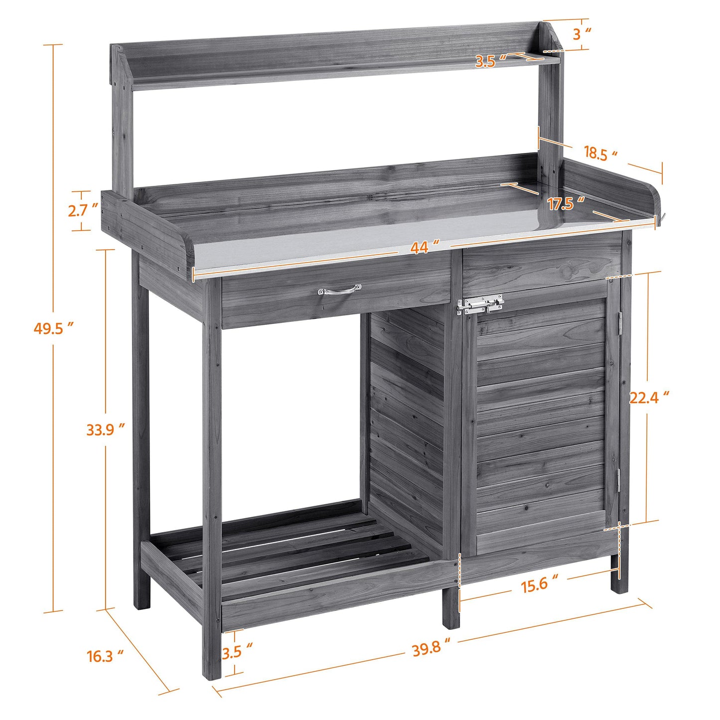 Yaheetech Outdoor Potting Bench Table, Garden Workstation w/Metal Tabletop/Cabinet Drawer/Open Top/Lower Shelf/Handy Hooks for Horticulture,Gray - WoodArtSupply