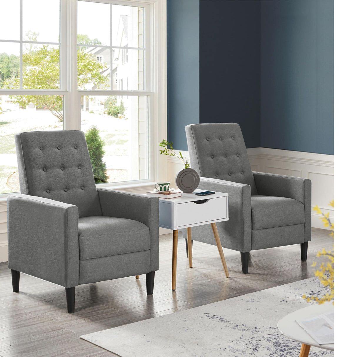 Yaheetech Fabric Recliner Chair Mid-Century Modern Recliner Adjustable Single Recliner Sofa with Thicker Seat Cushion Tufted Upholstered Sofa with Pocket Spring for Living Room Bedroom Gray Yaheetech