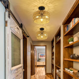 HMVPL Semi Flush Mount Ceiling Light, Rattan Light Fixture Ceiling Mount with Handmade Wicker Lampshade, 3-Lights Boho Chandelier, Woven Close to Ceiling Light for Bedroom Hallway Living Room Kitchen HMVPL