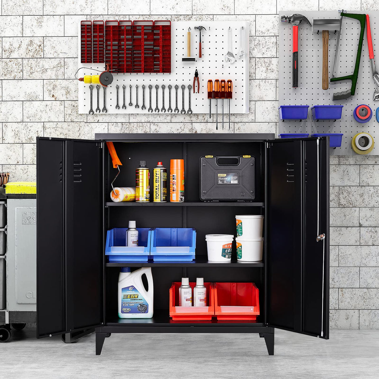 SISESOL Storage Cabinet with Doors and Shelves,40" Metal Storage Cabinet with Lock Door Adjustable Shelf,File Cabinet for Office Storage Cabinet, Home,School,Kitchen,Garage Storage Tool Wall Cabinet SISESOL