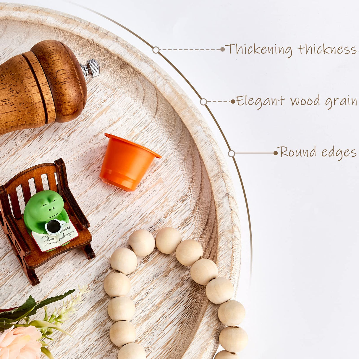 Yangbaga 11.8In Wooden Decorative Serving Tray Coffee Table Tray, Rustic Round-Ottoman Centerpiece Candle Holder Trays,Whitewashed Tray Decor for Farmhouse Kitchen Decor&Table Decor&Dining Room Table Yangbaga