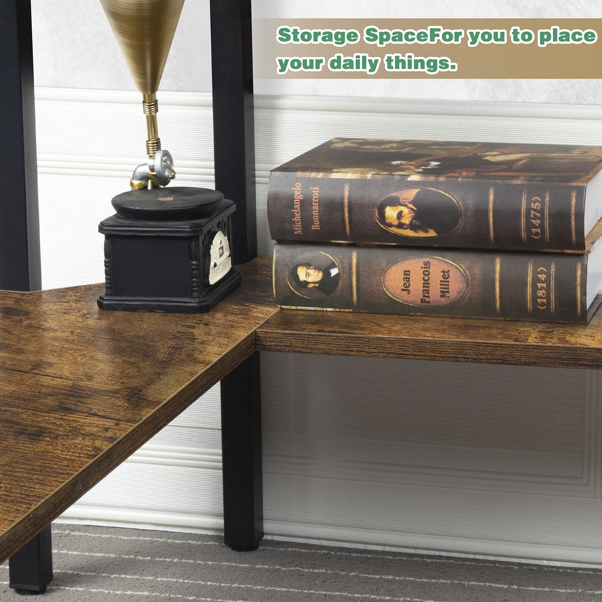 LAVIEVERT Corner Desk, Triangle Computer Desk with Storage Shelves, Laptop PC Table Writing Study Table Workstation for Home & Office - Rustic Brown LAVIEVERT