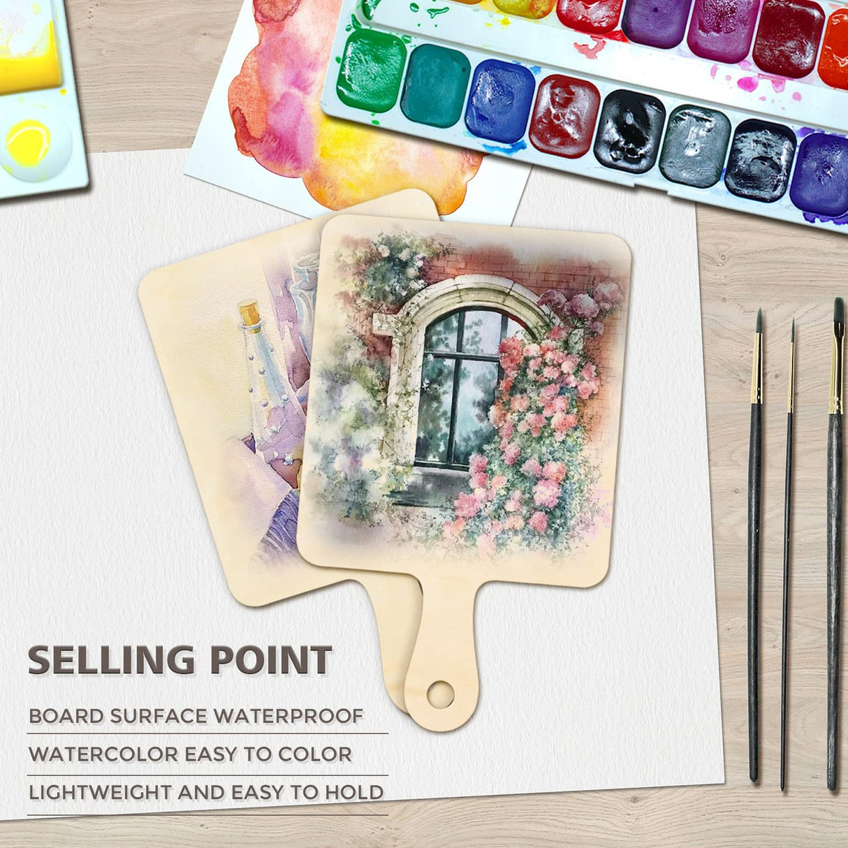 Oomcu 12 PCS Wooden Mini Cutting Board with Handle,Rectangle Unfinished Wood Craft Paddle Serving Tray Chopping Board Cutout for DIY Thanksgiving Christmas Home Kitchen Fruit Decor (9.1 x 5.5 Inch) Oomcu