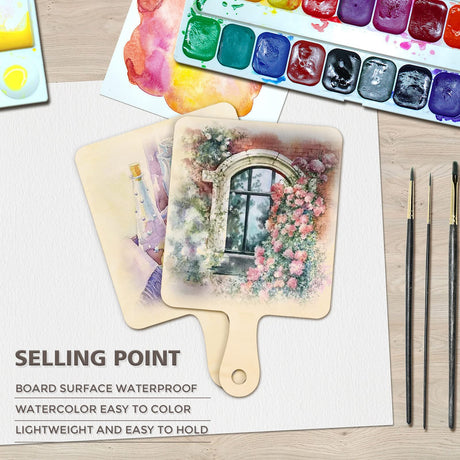 Oomcu 12 PCS Wooden Mini Cutting Board with Handle,Rectangle Unfinished Wood Craft Paddle Serving Tray Chopping Board Cutout for DIY Thanksgiving Christmas Home Kitchen Fruit Decor (9.1 x 5.5 Inch) Oomcu