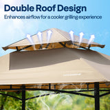 VIVOHOME Grill Gazebo Outdoor BBQ Patio Canopy Tent with Double Tiered Vented Top & 2 Side Shelves, Taupe VIVOHOME