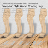 La Vane 20 inch / 50cm Wooden Furniture Legs, Set of 4 European Style Solid Wood Carving Furniture Replacement Feet Decoration for Sofa Cabinet Wardrobe Table Loveseat La Vane
