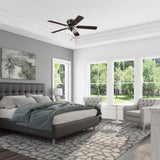 Portage Bay Ceiling Fans 52" Renton Bronze Indoor Fan with Clear 3 Light LED Multi Arm; E26/B11 Bulb and Pull-Chains, Traditional Style, 5 Reversible Barnwood/Dark Chestnut Blades, 51439 Portage Bay