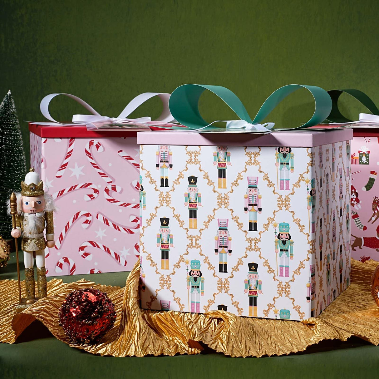 BIOBROWN Medium Christmas Gift Boxes with Lids for Presents, 9x9x9 Inches Nutcracker Design Collapsible Gift Box for Party, Xmas, Holiday BIOBROWN