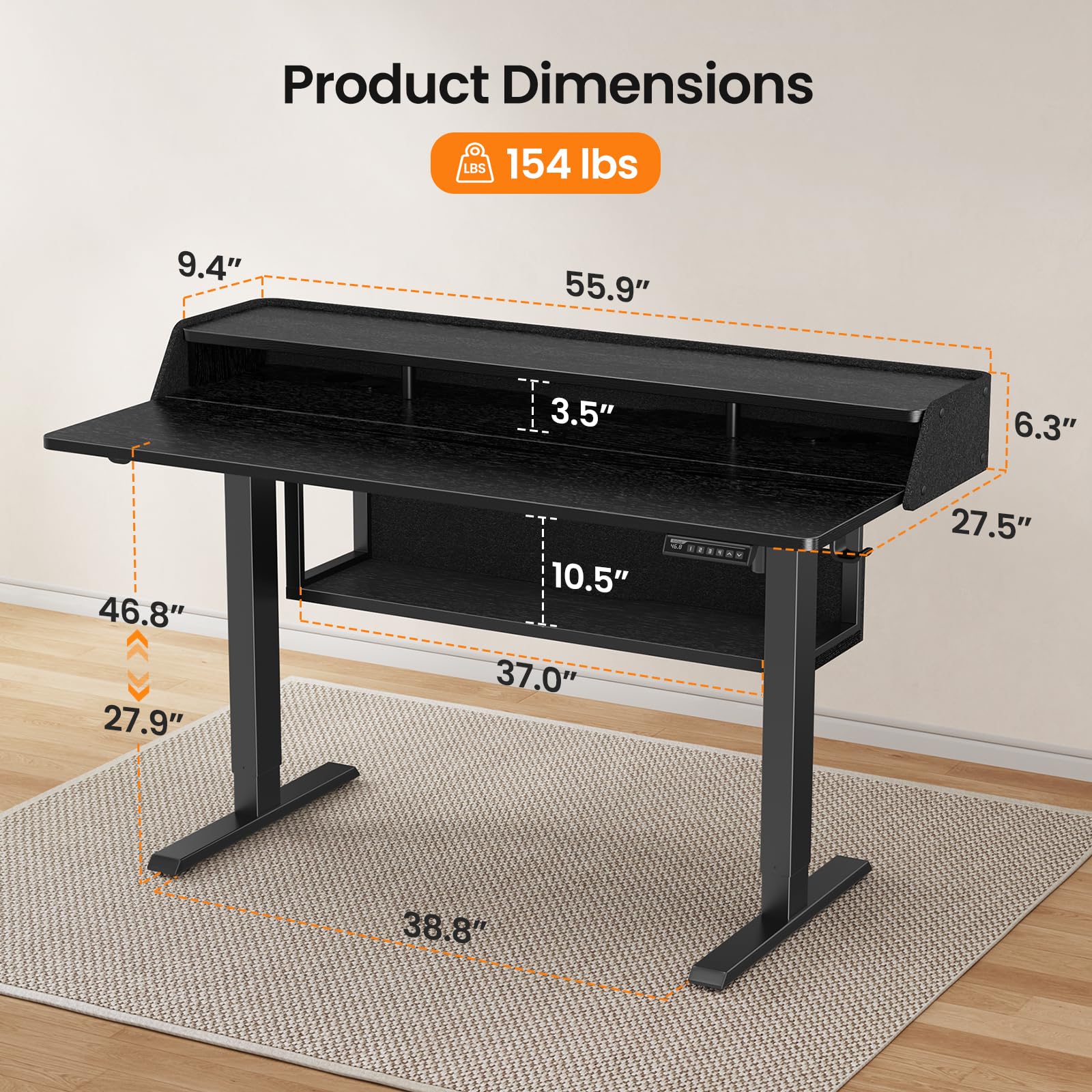 ErGear Adjustable Electric Standing Desk with Bookshelf & RGB Monitor Stand - WoodArtSupply