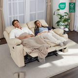 MCombo 61" Zero Gravity Power Loveseat Recliner with Heat and Vibration Massage, Reclining Loveseat Sofa with USB Ports, Cup Holders for Living Room, Faux Leather 6075 (Cream White) MCombo