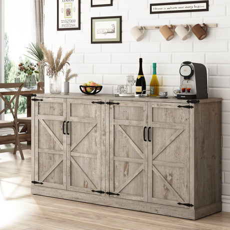 Sideboard Buffet Cabinet with Storage - 65 Inch Farmhouse Kitchen Pantries Sideboard Cabinets with Adjustable Shelves, Wooden Coffee Bar Cabinet Buffet Table for Kitchen, Dining Room, Oak chartustriable