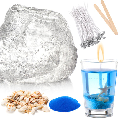 MTLEE 2 Lb Gel Wax for Candle Making DIY Sets, Jelly Wax Melts Clear Candle Wax with Seashells Starfish and Candle Wick and Wooden Candle Wick Centering Device for Candle Making