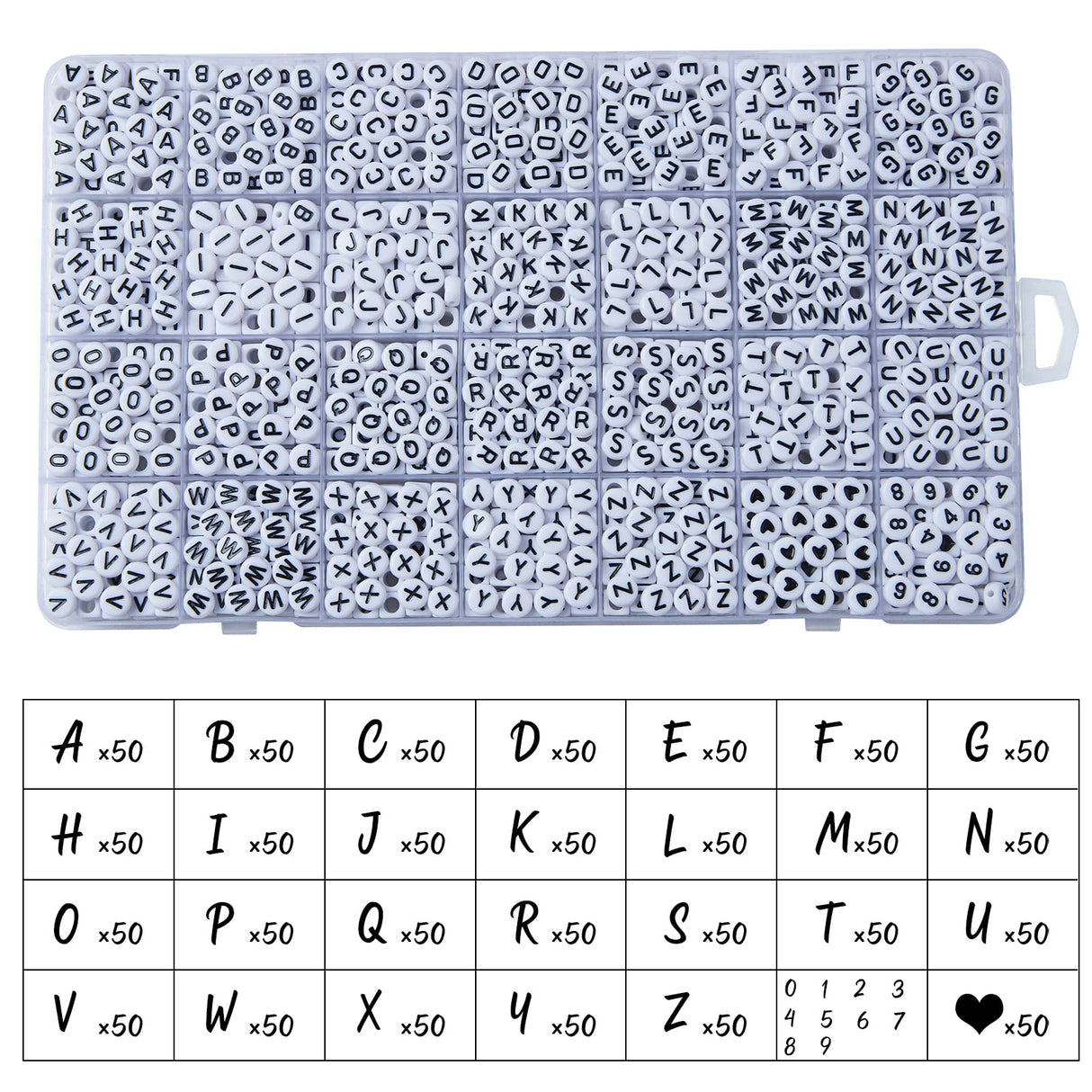 1400pcs Letter Beads, 4x7 mm Acrylic Alphabet Beads, Beads for Jewelry and Bracelet Making, in 28 Grid Box (White and Black) Weiyiziens