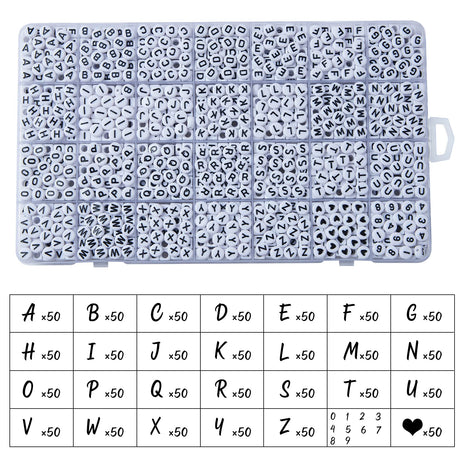 1400pcs Letter Beads, 4x7 mm Acrylic Alphabet Beads, Beads for Jewelry and Bracelet Making, in 28 Grid Box (White and Black) Weiyiziens