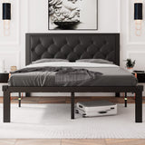 Feonase Queen Size Metal Bed Frame with Faux Leather Button Tufted Headboard, Heavy-Duty Platform Bed Frame with 12" Storage, Steel Slats Support, No Box Spring Needed, Noise Free, Black Feonase