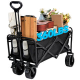 welsteepse Collapsible Foldable Wagon, Heavy Duty Folding Utility Garden Cart Wagon for Sports, Camping, Garden, and Shopping, Black welsteepse