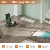 VIAGDO Loft Bed Twin Size with Hall Tree, Charging Station and LED Lights, Twin Loft Bed with L-Shaped Desk, 5 Storage Drawers, Heavy Duty Twin Size Bed with Stairs, No Box Spring Needed, White VIAGDO