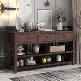 Merax Espresso Wood Farmhouse Entry Way Hallway Console Table with Drawers and Bottom Shelves Sideboard for Kictchen Dining Room, Type 11 Merax