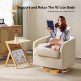 VINGLI 360°Swivel Accent Chair with Engineered Wood Base and Removable Cushion for Living Room, Bedroom, Curved Back Barrel Chair for Small Space, Upholstered Bucket Armchair, Teddy Khaki VINGLI