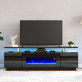 AMERLIFE Fireplace TV Stand with 36" Fireplace, 70" Modern High Gloss Fireplace Entertainment Center LED Lights, 2 Tier TV Console Cabinet for TVs Up to 80", Obsidian Black AMERLIFE