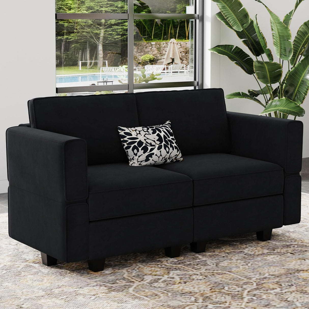 Belffin Modular Loveseat Sofa Couch with Storage Seats Velvet 2 Seater Love Seats for Small Spaces Black Belffin