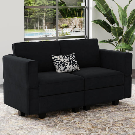 Belffin Modular Loveseat Sofa Couch with Storage Seats Velvet 2 Seater Love Seats for Small Spaces Black Belffin