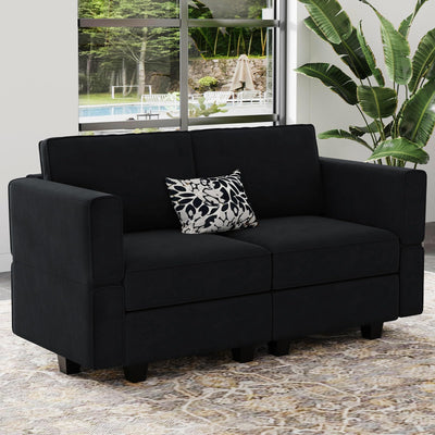 Belffin Modular Loveseat Sofa Couch with Storage Seats Velvet 2 Seater Love Seats for Small Spaces Black