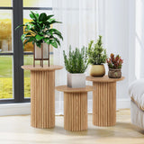 Bifins Round Nesting Coffee Table Set of 3,Mid Century Modern Fluted Coffee and End Table Set,Small Circle Wooden Side Table Drink Table for Living Room (Natural) Bifins