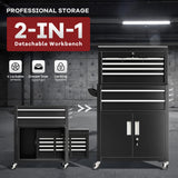 Bonusall 8 Drawer Rolling Tool Chest and Cabinet Combo,Heavy-Duty Metal Garage Tool Chest with Wheels and 2 Doors,2-in-1 Top Box and Roller Cabinet Combo for Garage, Workshop, Warehouse-Black Bonusall