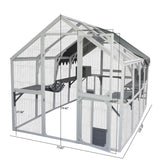 Large Catio Outdoor Cat Enclosure Walk in Cat Cage Cat Playpen Patio with Weatherproof Roof Cover, Multiple Platforms, 2 Bouncy Bridges and 2 Resting Houses White CuisinSmart