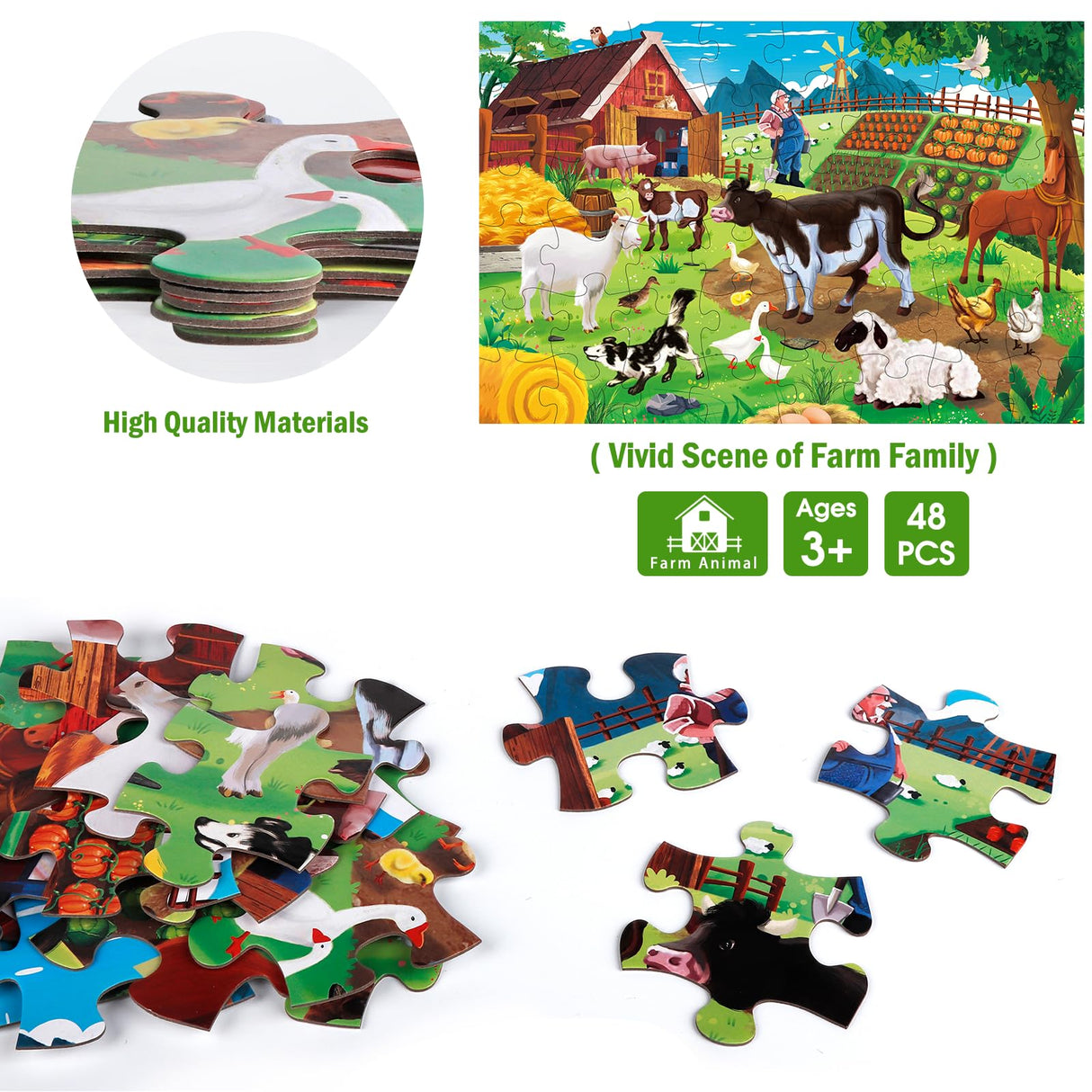 Jumbo Floor Puzzle for Kids,Farm Animals Jigsaw Large Puzzles,48 Piece Barn Puzzle for Toddler Ages 3-5,Children Learning Preschool Educational Toys,Birthday Gift for 4-8 Years Old Boy and Girl IFLOVE