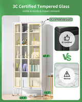 Bonusall Display Cabinet with Glass Doors,67” Metal Display Curio Cabinet with Glass Doors and 4 Adjustable Shelves for Collectibles,Home Office,Living Room,Gaming Room(White) Bonusall