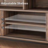 GarveeHome Fluted TV Stand for 75 Inch, Boho Entertainment Center with Sliding Doors, Wood Media Cabinet Furniture with Adjustable Shelves for Living Room Bedroom, Walnut GarveeHome