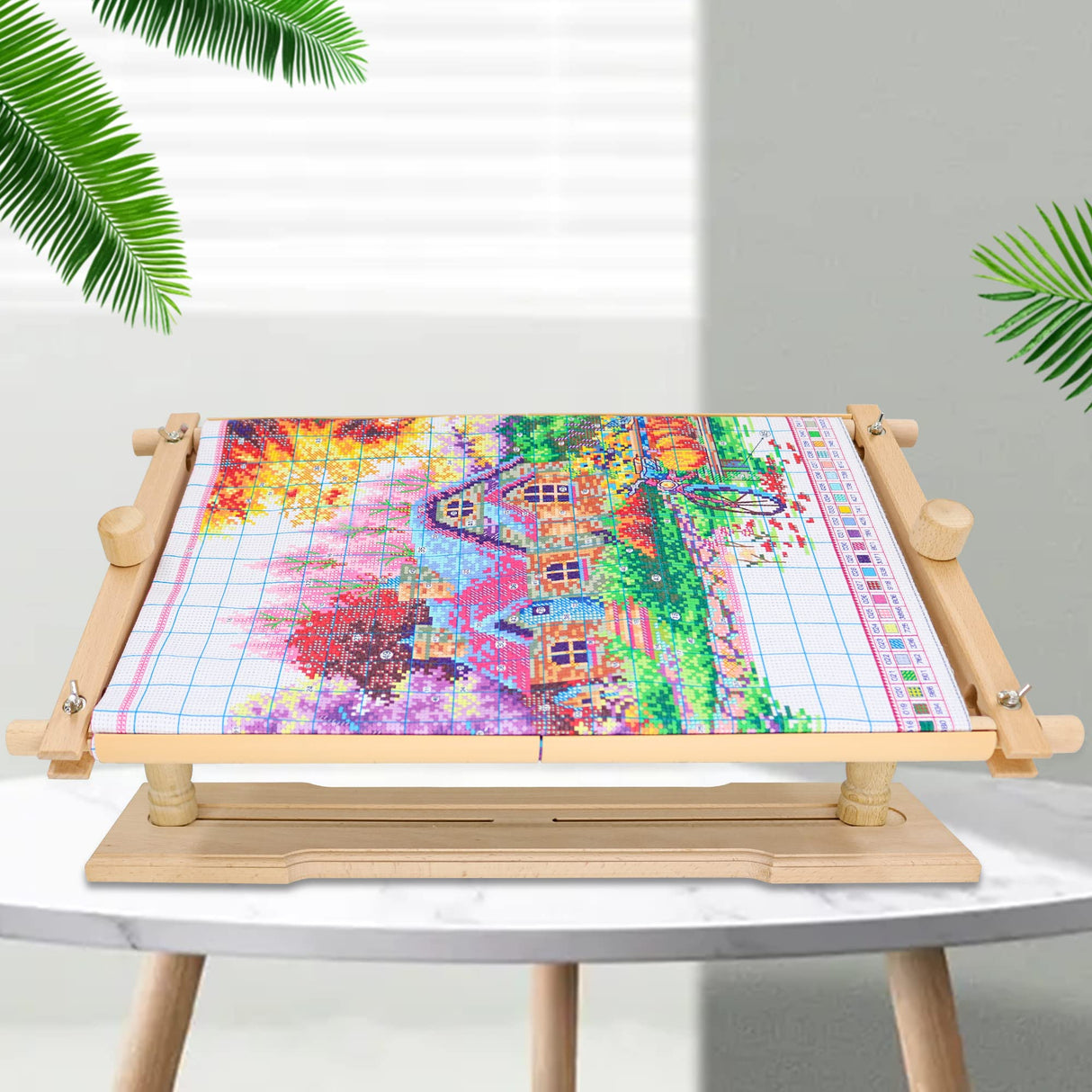 Jasvelly Rotated Embroidery Frame Stand - Adjustable Cross Stitch Scroll Frame, Beech Wood Quilt Frame Needlepoint Holder Floor Table Lap Stand for Stitching Sewing Craft (983312) Jasvelly