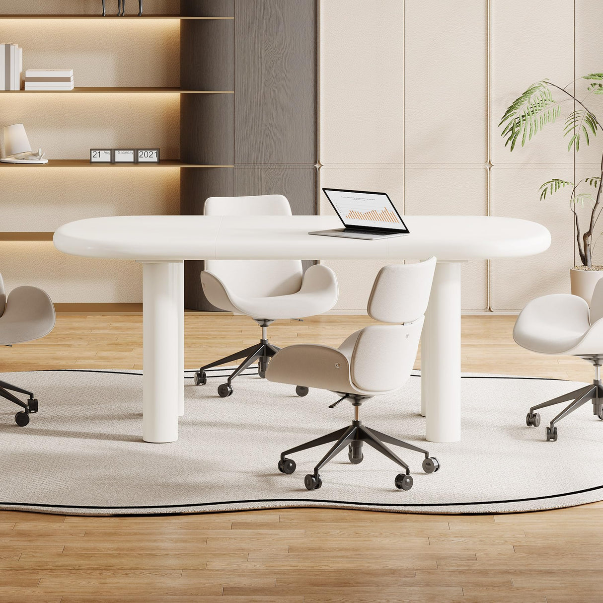 Tribesigns Conference Table, 63 Inches Modern Meeting Seminar Table for 6 People, Cream White Oval Training Table Boardroom Desk for Conference Room Tribesigns