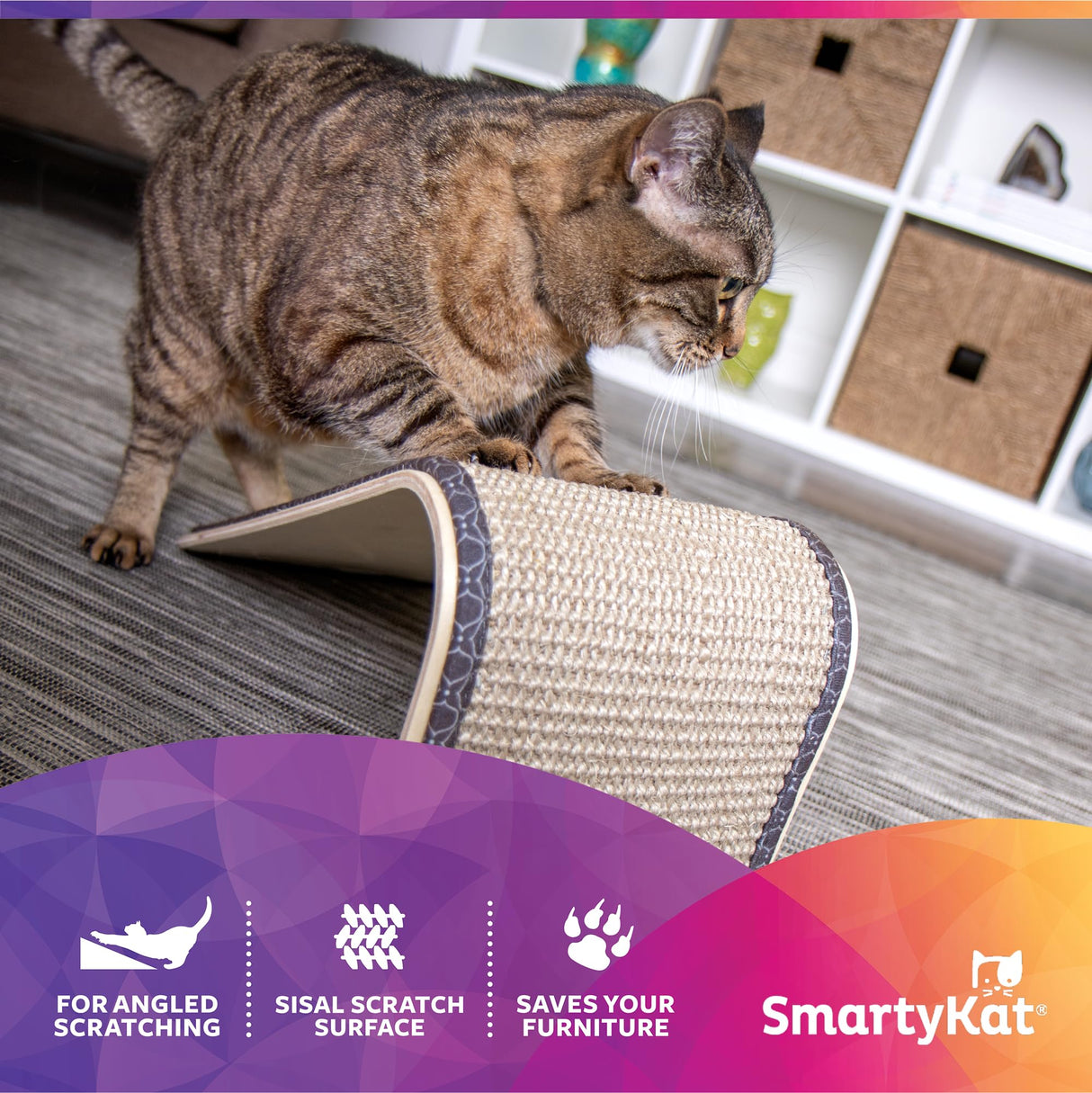SmartyKat Sisal Angle Ramp Cat Scratcher for Indoor Cats & Kittens, Durable Sisal & Wood Scratching Pad, Includes Catnip, Gray/Taupe SmartyKat