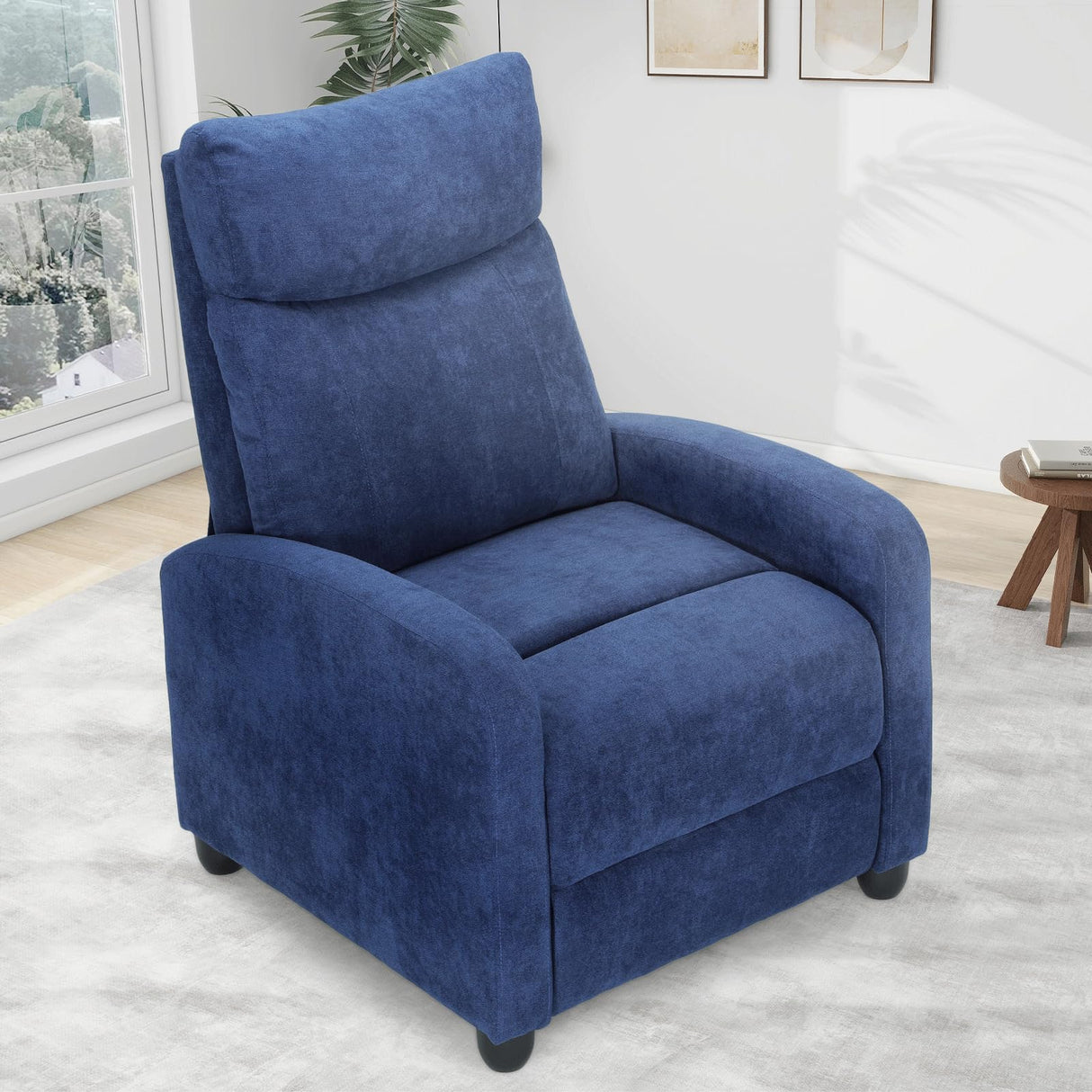 Athena Collection Recliner Chair, Reclining Lounge Chair with Adjustable Backrest and Footrest for Adults, Linen Upholstered Small Recliner Single Sofa for Small Space, Living Room, Bedroom, Blue Athena Collection