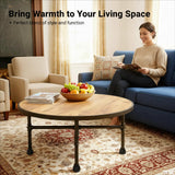ZYUXUAN Industrial Round Coffee Table, Circle Wood Pottery Barn Coffee Table with Heavy Duty Metal Pipes Legs, Accent Cocktail Table Center Table with Open Shelf Storage for Living Room Home ZYUXUAN