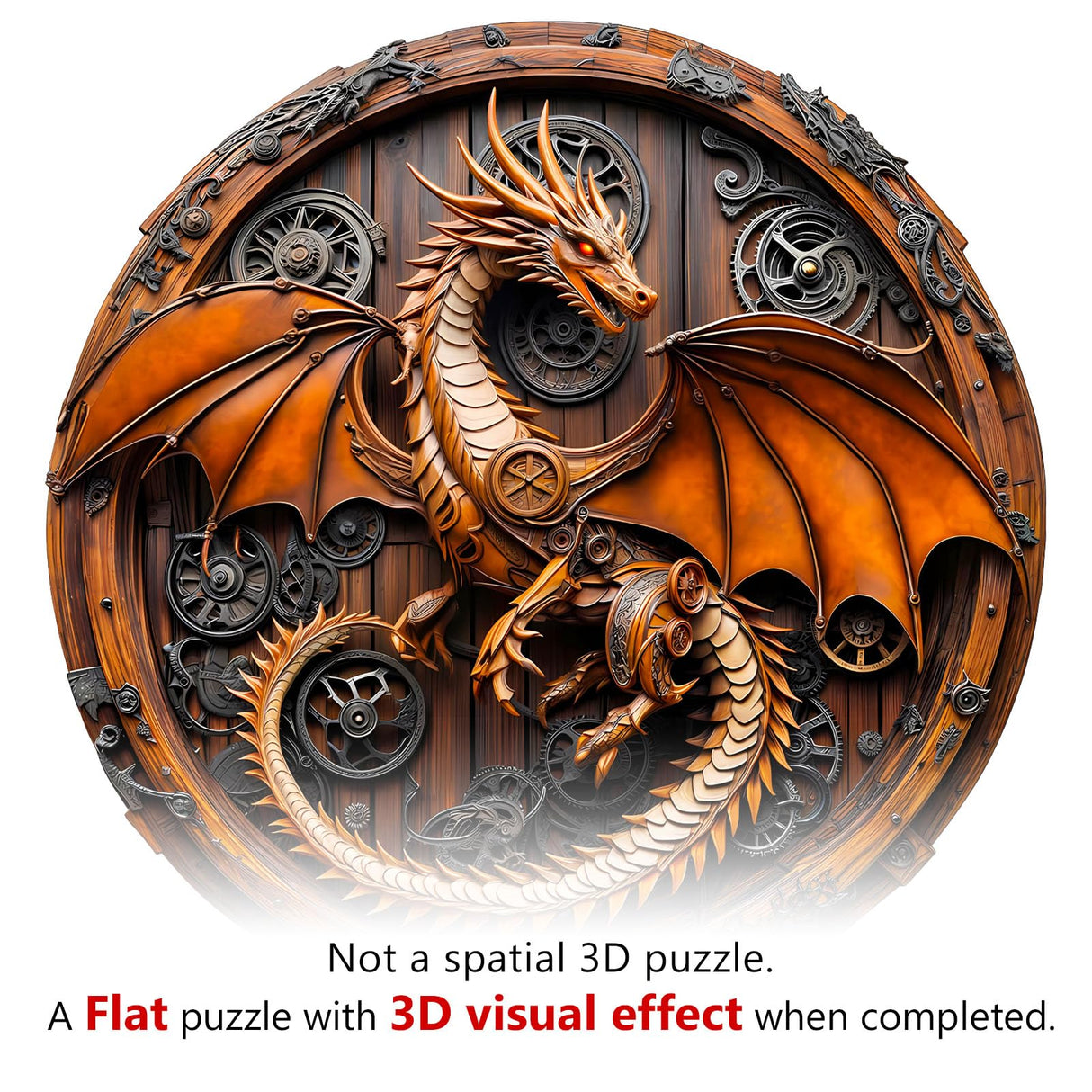 KAAYEE Wooden Puzzles for Adults, 3D Vision Mechanical Dragon Wooden Jigsaw Puzzles, Unique Shape Advanced Wood Puzzle Adult, 3D Effect Flat Puzzle Birthday Gifts Family Games (M-11.4 * 11.3in-200pcs) KAAYEE