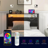 HOJINLINERO Twin Bed Frame with Storage Headboard/LED Lights,Metal Bed Frame Twin Size with Charging Station,Twin Platform Bed Frame No Box Spring Needed,Beds Base,Heavy Duty Metal Slats Support,Black HOJINLINERO