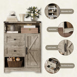 Fameill Farmhouse Storage Cabinet with 2 Drawers&Shelves,Freestanding Storage Cabinet with Doors&Open Storage,Floor Storage Cabinet for Living Room,Bathroom,Kitchen,Laundry,Light Rustic Oak Fameill