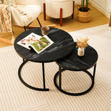 Round Nesting Coffee Set, Stackable Modern Accent Cocktail Table for Living Room Office Balcony,Nesting Tables 2 Piece with Solid Metal Frame and Easy Assembly (Black) EUROSAKURA