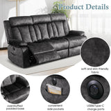 GUEAPY Power Reclining Sofa, 3-Seater Reclining Couch with Massage & Heat, Drop-Down Table, USB & Type-C Charging Ports, Cup Holders, Dutch Velvet, RV & Living Room Reclining Seating GUEAPY
